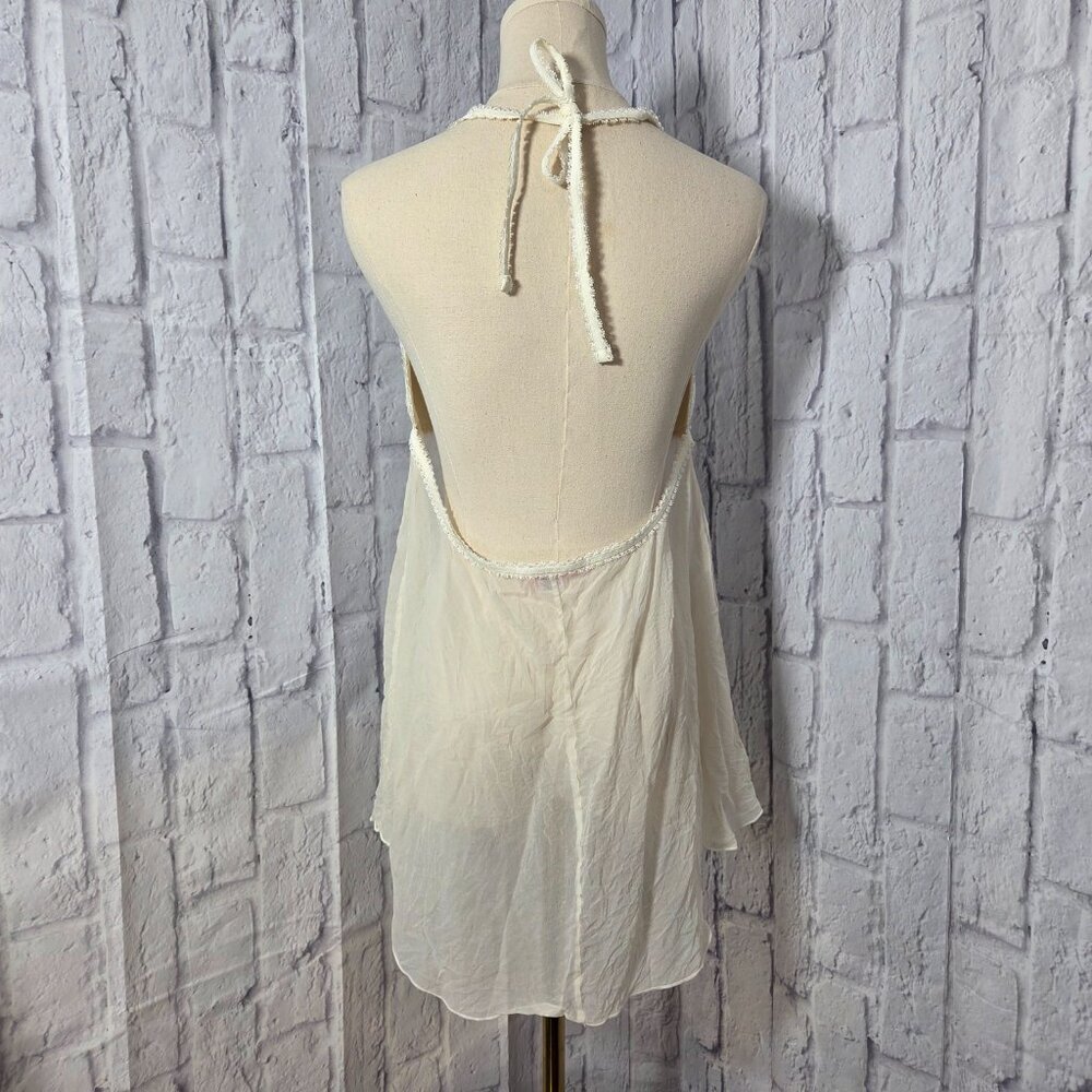 Victoria's Secret Large White Lace Trim 100% Silk Chiffon Babydoll Chemise Gown - Picture 7 of 12